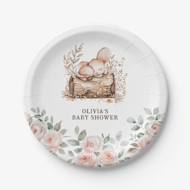 Boho Woodland Animals & Floral Baby Dusche Pappteller (Vorderseite)
