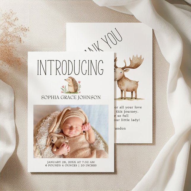 Boho Woodland Animals Foto Kinderankündigung Einladung (Von Creator hochgeladen)