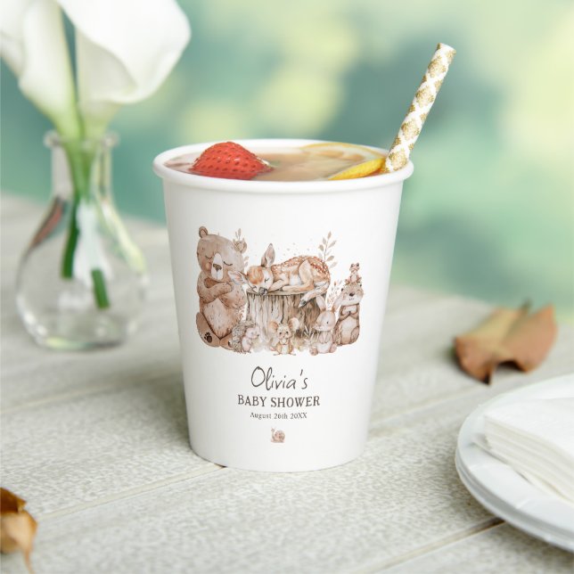 Boho Woodland Animals Gender Neutral Baby Shower Pappbecher (In Situ)