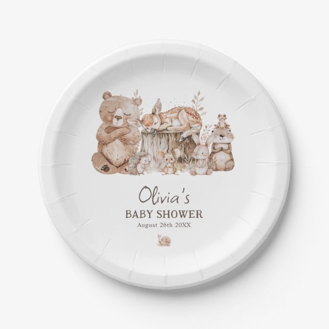 Boho Woodland Animals Gender Neutral Baby Shower Pappteller (Vorderseite)