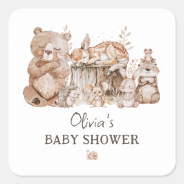 Boho Woodland Animals Gender Neutral Baby Shower Quadratischer Aufkleber