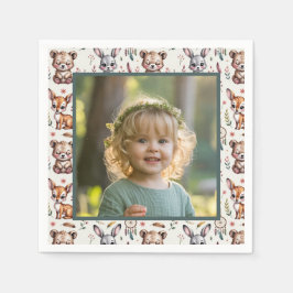 Boho Woodland Animals Kids Birthday Photo Serviette