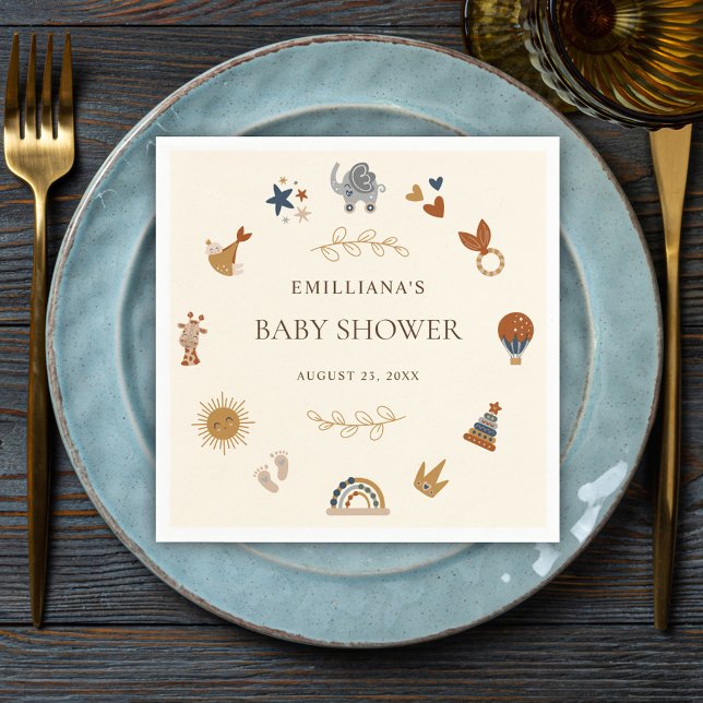 Boho Woodland Animals Niedlich Baby Dusche Party Serviette (Boho Woodland Animals Cute Baby Shower Party Napkins)