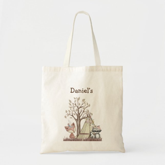 Boho Woodland Animals Nursery Tote Bag  Tragetasche (Vorne)