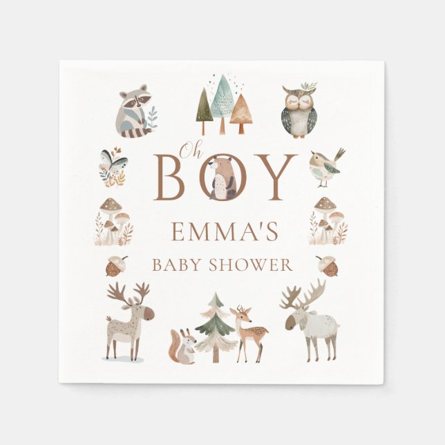 Boho Woodland Animals Oh Boy Baby Dusche Serviette (Vorderseite)