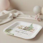 Boho Woodland Animals Rustic Baby Shower Pappteller<br><div class="desc">Niedliche Waldtiere mit Bären,  Hirschen,  Fuchs,  Marmelade,  Eule und Schmetterling.</div>