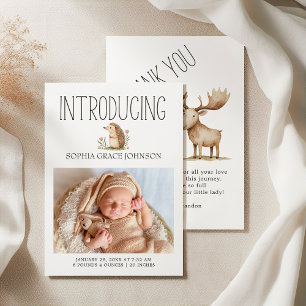 Boho Woodland Animaux Photo Baby Faire-part