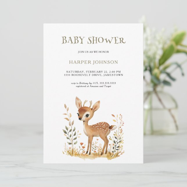Boho Woodland Baby shower animal Invitation (Debout devant)