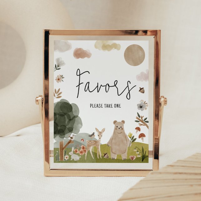 Boho Woodland Baby Shower Favoriten Poster (Boho Woodland Animals Baby Shower Favors Sign)