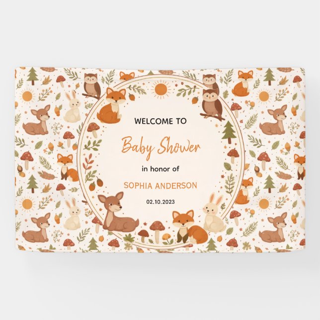 Boho Woodland Baby Shower | Rustic Forest Animals  Banner (Horizontal)