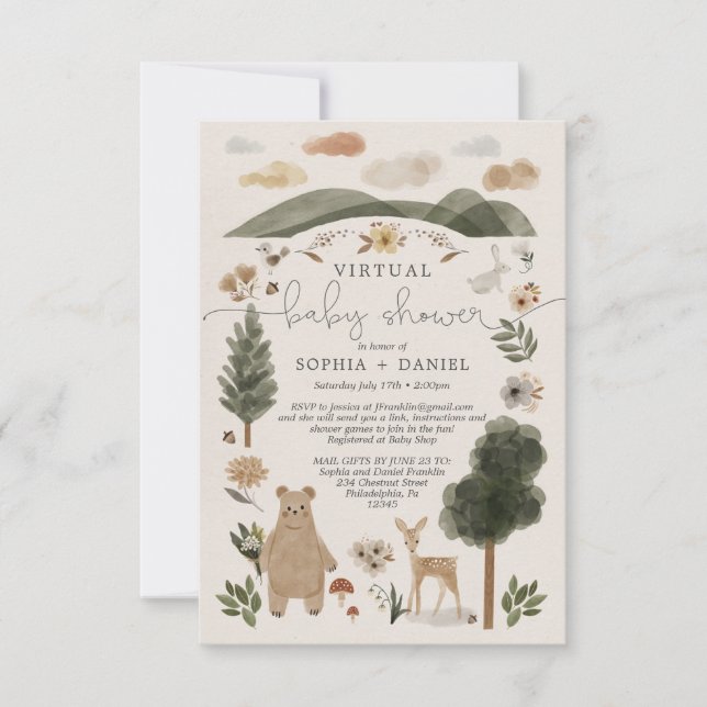 Boho Woodland Baby shower virtuel carte d'invitati (Devant)