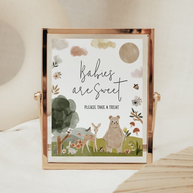 Boho Woodland Babydusche Babys sind süß Poster (Boho Woodland Animals Baby Shower Babies are Sweet Sign )