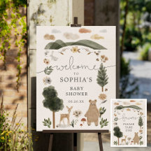 Boho Woodland Babydusche Begrüßung und Lieblingsun