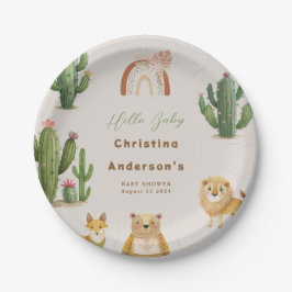 Boho Woodland Bear Lion Fox Cactus Baby Shower Pappteller