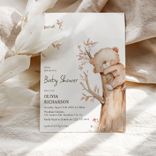 Boho Woodland Bear & Tree Baby Dusche Einladung