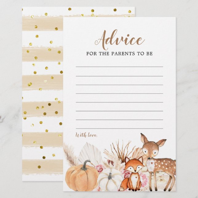 Boho Woodland Citrouille Baby shower carte conseil (Devant / Derrière)