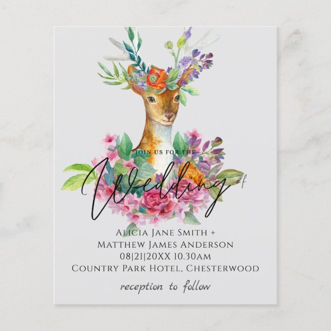 Boho Woodland Deer Floral Budget Wedites Flyer (Vorne)