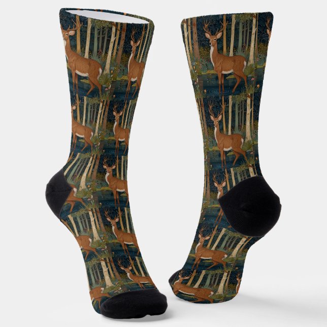 Boho Woodland Deer Print Rustic Forest Green Socken (Gewinkelt)