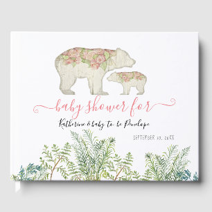 Boho Woodland Floral Bear Fern Foliage Baby Girl Gästebuch
