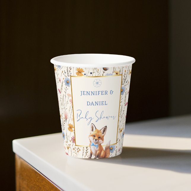 Boho Woodland Fox Baby Showups in Dusty Blue Pappbecher (Von Creator hochgeladen)