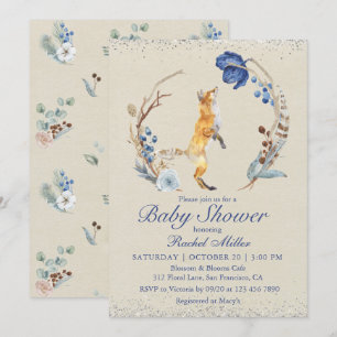 Boho Woodland Fox Watercolor Glitzer Babydusche Einladung