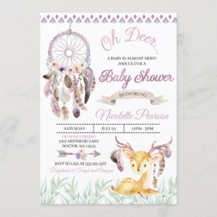 Boho Woodland Lila Baby Dusche Einladung