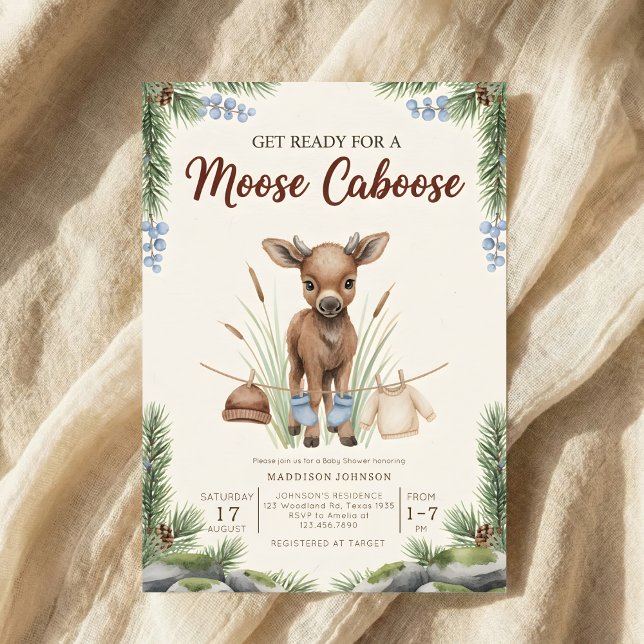 boho woodland moose greenery baby shower einladung (Von Creator hochgeladen)