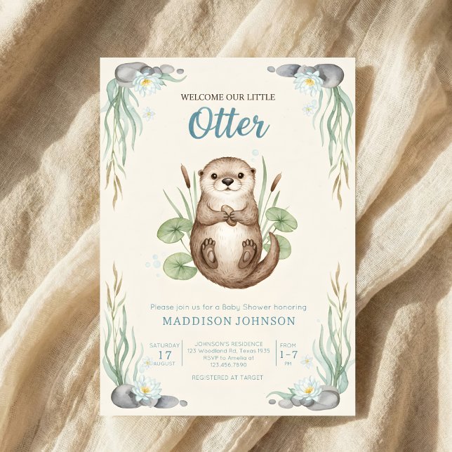 boho woodland Otters greenery baby shower Einladung (Von Creator hochgeladen)