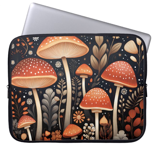 Boho Woodland-Pilzmuster Laptopschutzhülle (Vorderseite)