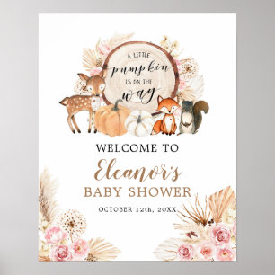 Boho Woodland Pumpkin Baby Dusche Begrüßungszeiche Poster