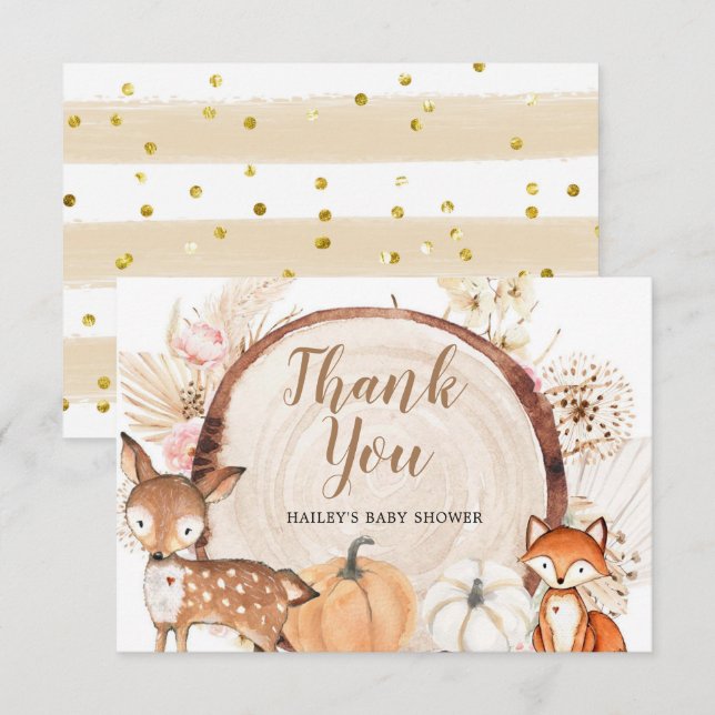 Boho Woodland Pumpkin Baby Dusche Danke Karte (Vorne/Hinten)