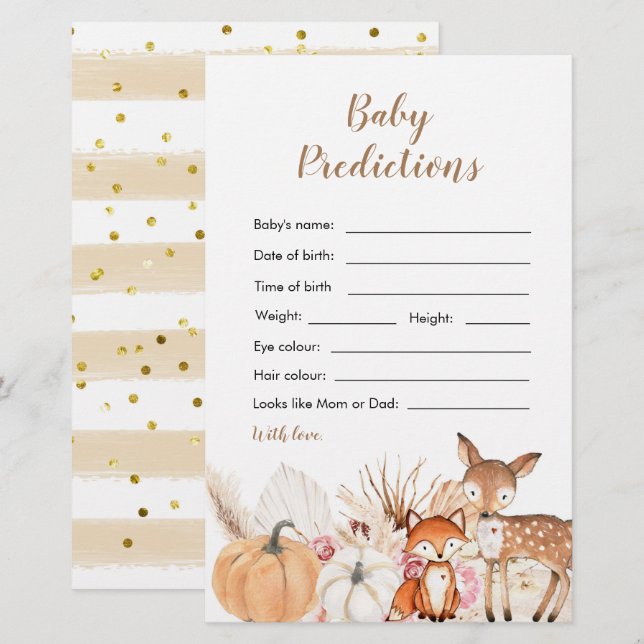 Boho Woodland Pumpkin Baby Predictions Card (Vorne/Hinten)