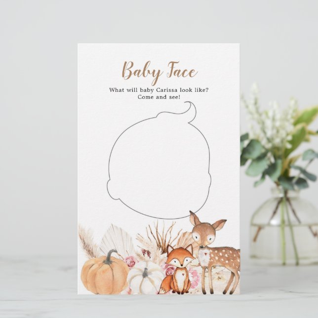 Boho Woodland Pumpkin Baby Shower Baby Face (Stehend Vorderseite)