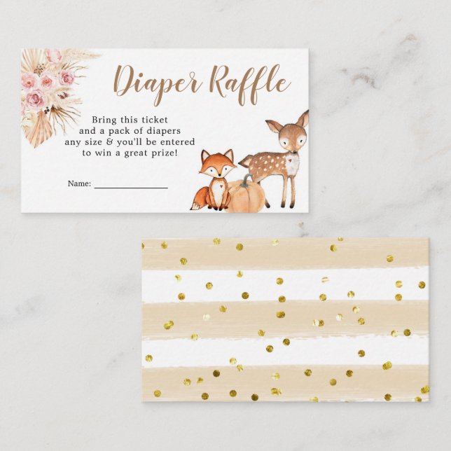 Boho Woodland Pumpkin Baby Shower Windel Raffle Begleitkarte (Vorne/Hinten)