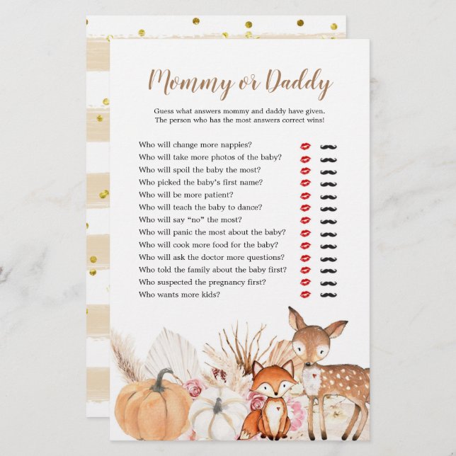 Boho Woodland Pumpkin Mommy oder Daddy Games (Vorne/Hinten)