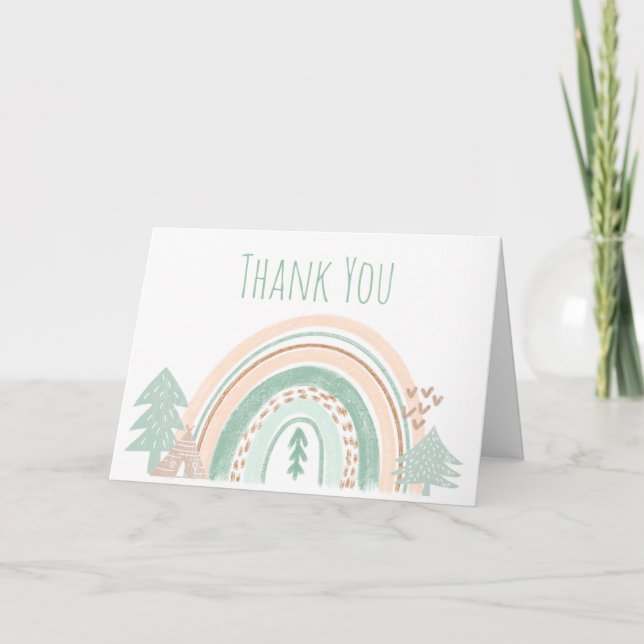 Boho Woodland Rainbow Vielen Dank Dankeskarte (Vorderseite)