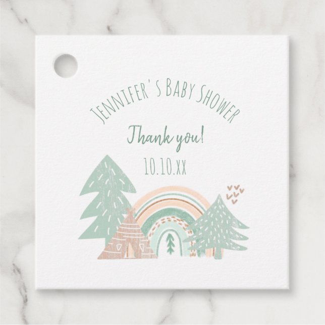 Boho Woodland Rainbow Vielen Dank Geschenkanhänger (Vorderseite)