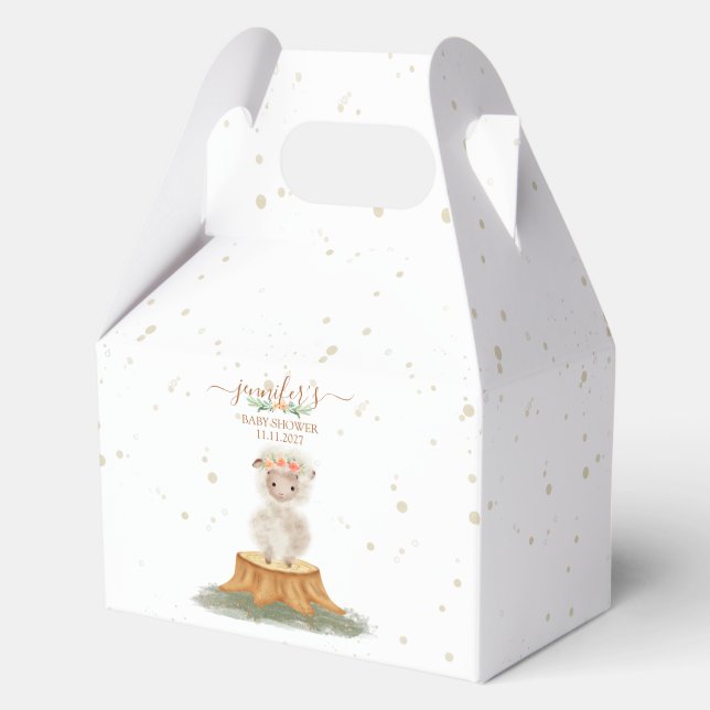 Boho Woodland SHEEP Baby Shower Floral Script Geschenkschachtel (Vorderseite)
