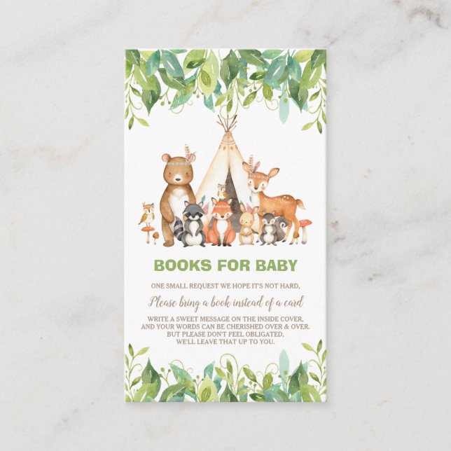 Boho Woodland Tiere Grünwald bringen Buch Begleitkarte (Vorderseite)