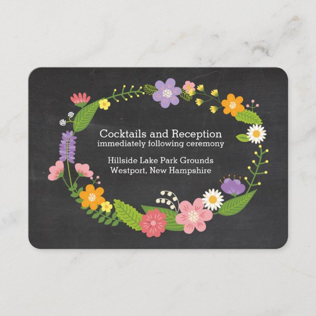 Boho Woodland Wreath auf Chalkboard Wedding Begleitkarte (Vorderseite)