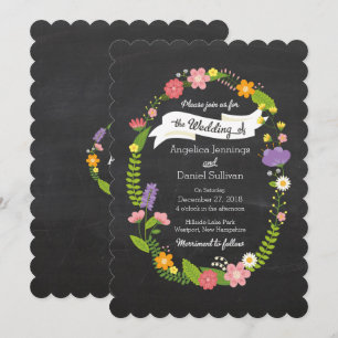 Boho Woodland Wreath auf Chalkboard Wedding Einladung