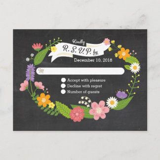 Boho Woodland Wreath auf Chalkboard Wedding Einladungspostkarte