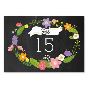 Boho Woodland Wreath auf Chalkboard Wedding Tischnummer