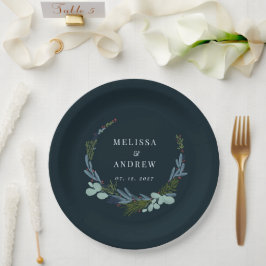 Boho Wreath auf Dark Blue Wedding Design Pappteller