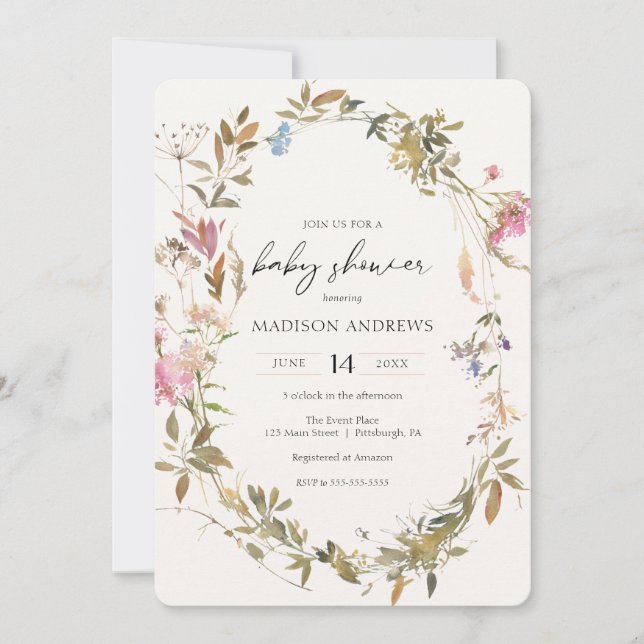 Boho Wreath Baby Shower Einladung (Vorderseite)