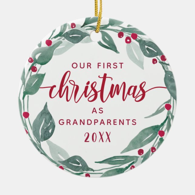Boho Wreath Großeltern Erstes Weihnachtsfest Foto Keramik Ornament (Vorne)