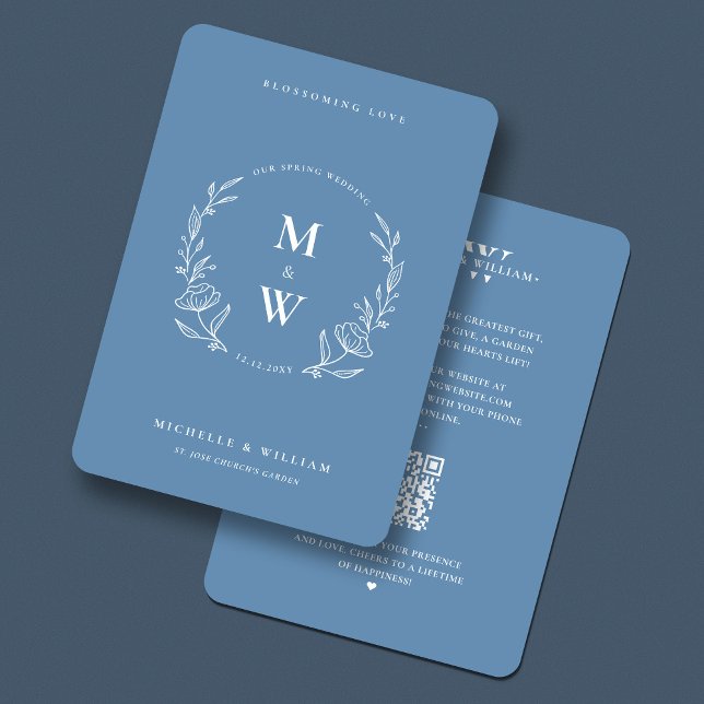 Boho Wreath Monogram Floral Wedding Dusty Blue Einladung (Boho Wreath Monogram Floral Wedding Dusty Blue Invitation
)