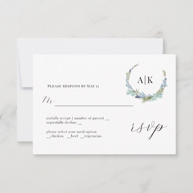 Boho Wreath on White Modern Wedding RSVP Card Karte (Vorderseite)