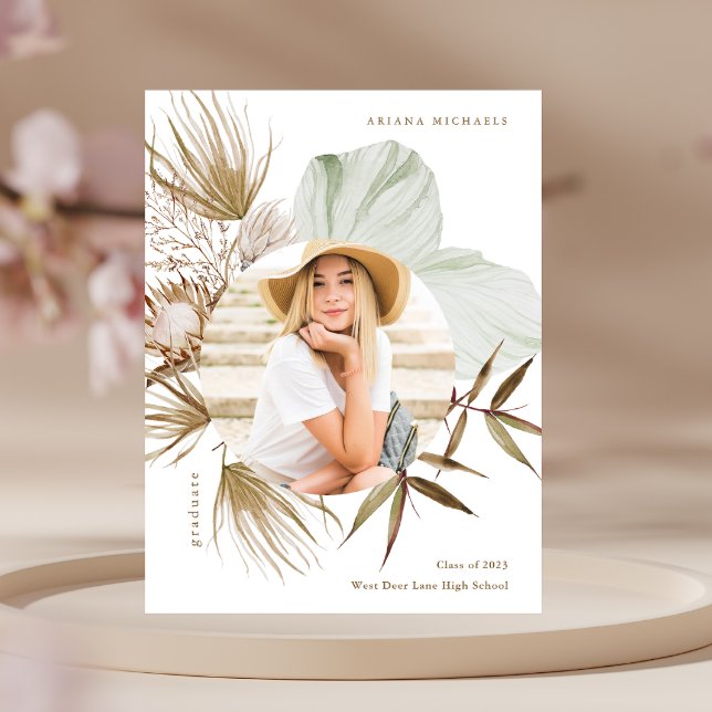 Boho Wreath One Foto Graduation Party Einladung (Von Creator hochgeladen)