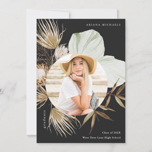 Boho Wreath One Foto Graduation Party Einladung (Vorderseite)